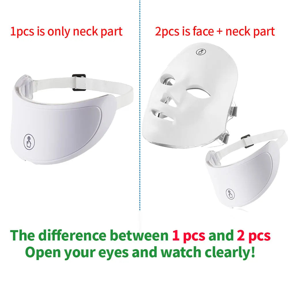 7 Colors LED Face Mask Beauty Machine Neck Part Mask LED Photon Facial Mask Repaired Skin Anti Aging Skin Rejuvenation Tool