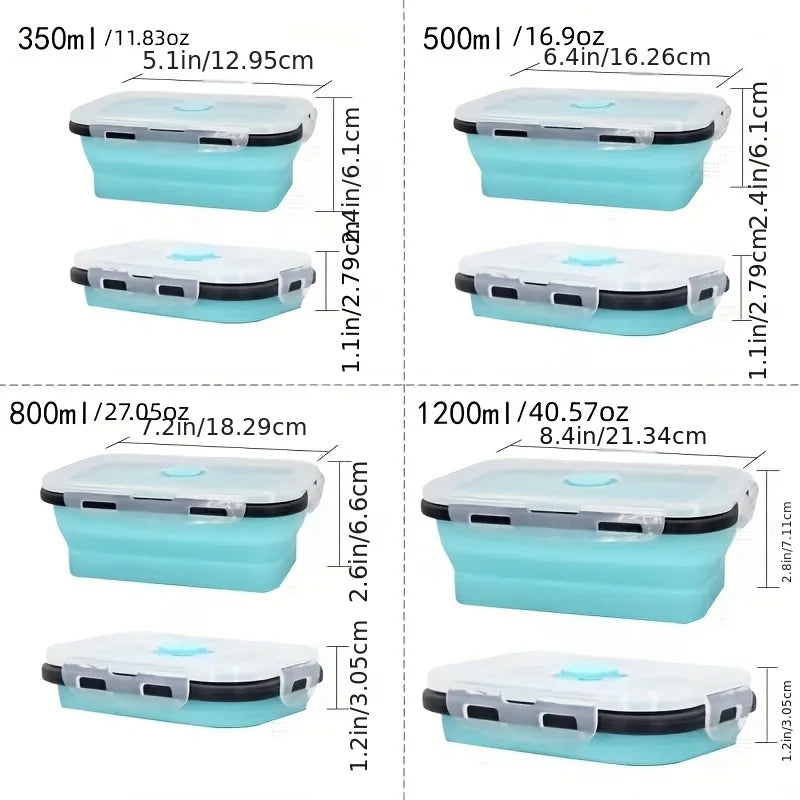 1/4pcs Collapsible Silicone Food Storage Container Stackable Space Saving Lunch Box Microwaveable Foldable Kitchen Accessories