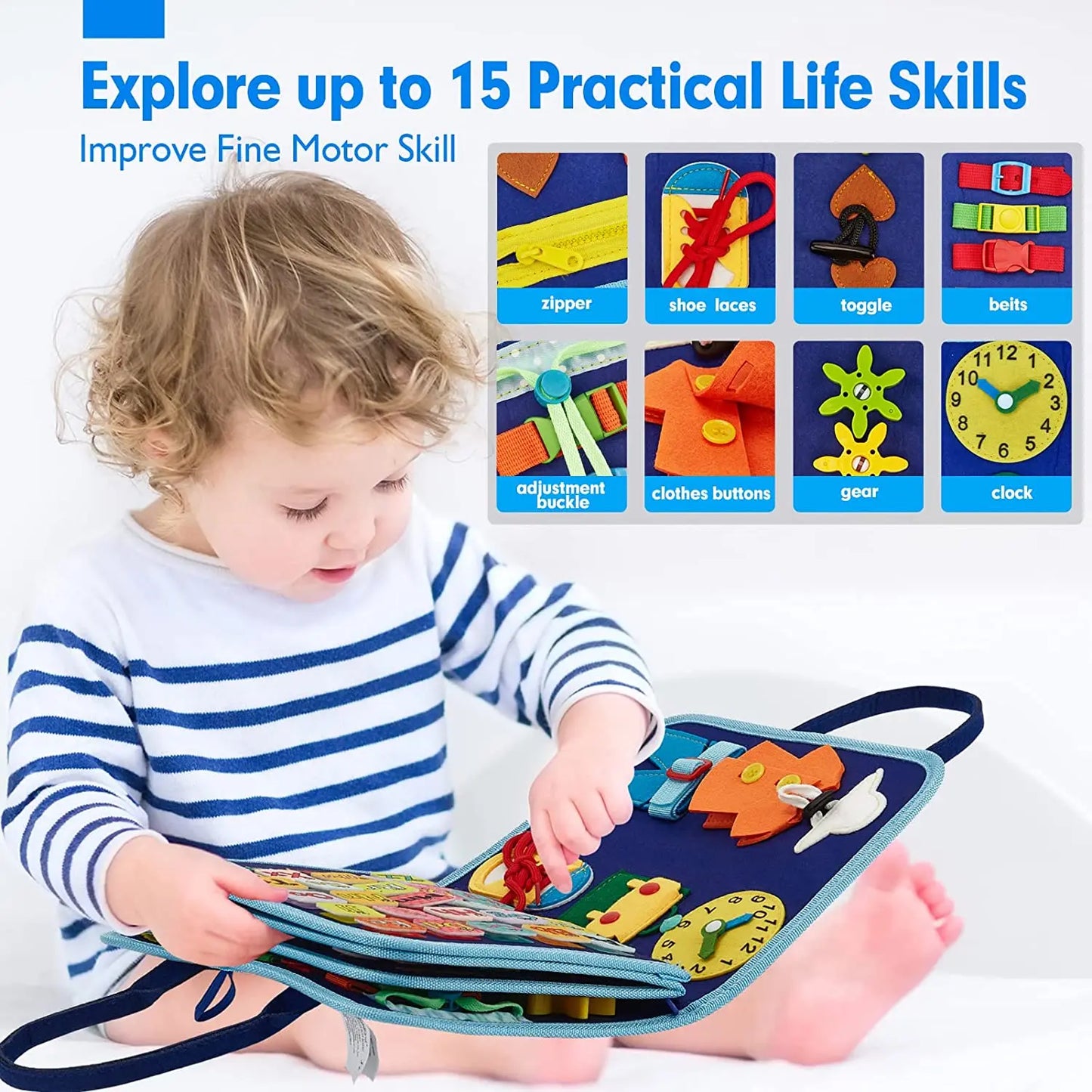 Montessori Toys Busy Board Toddler Sensory Activity Developing Board for Motor Skills， Educational Travel Activity Toys