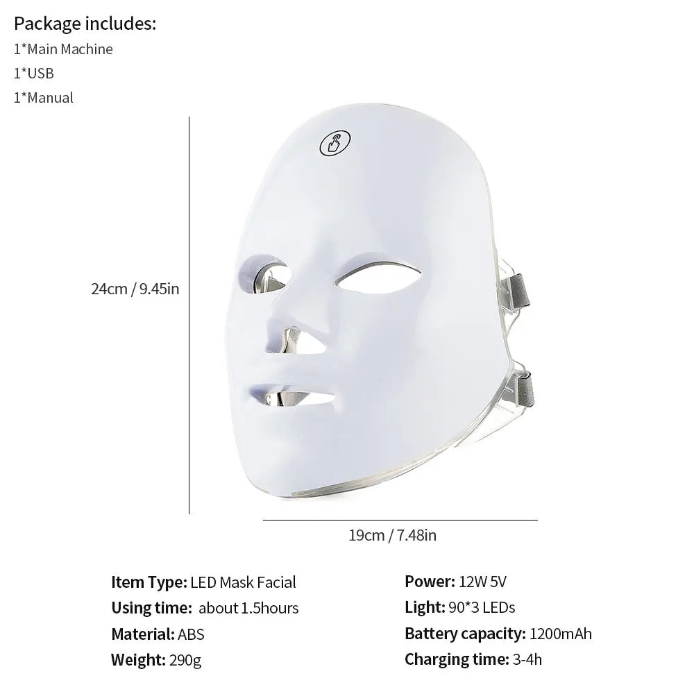 7 Colors LED Face Mask Beauty Machine Neck Part Mask LED Photon Facial Mask Repaired Skin Anti Aging Skin Rejuvenation Tool