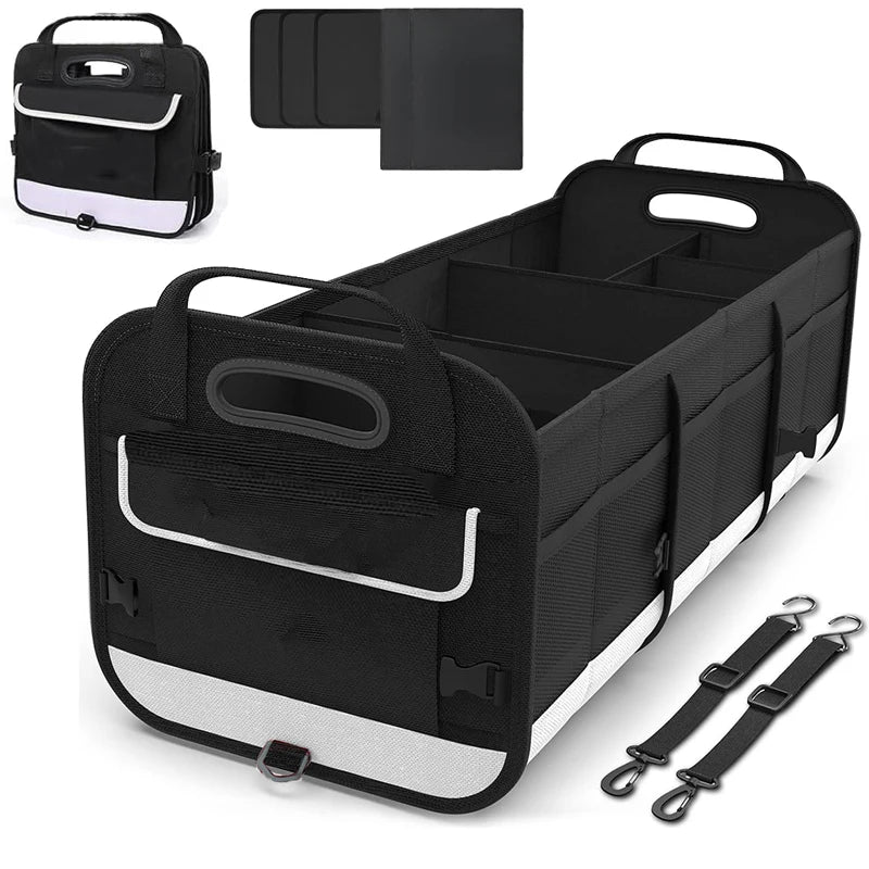Trunk Organizer for Car, 95L Large Capacity Storage with Non-Slip Bottom Strips and 2 Retractable Straps