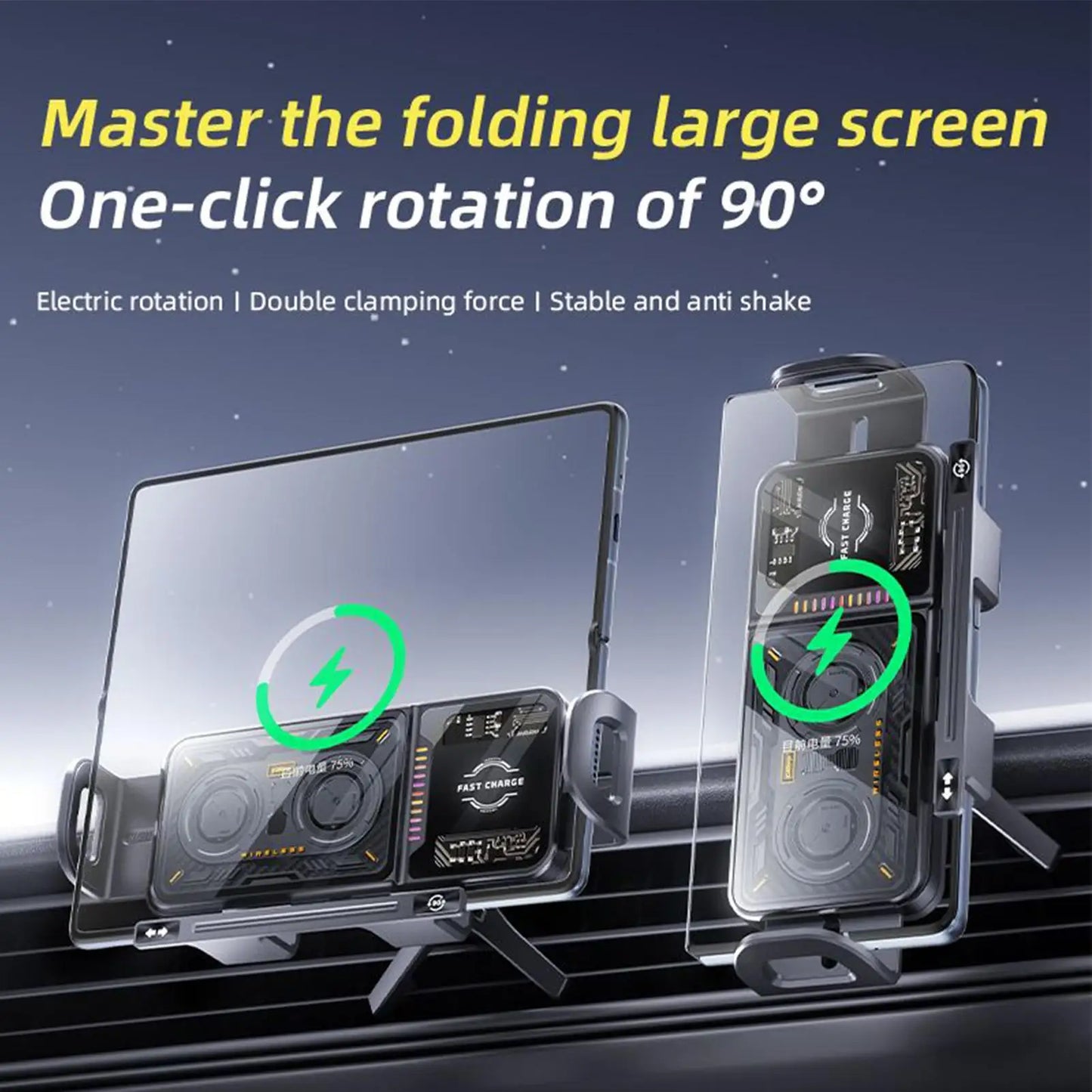 Wireless Car Charger 20W Auto Phone Clamping stand 90 Degree Rotation Car Phone Holder Charger with LED Light for car interior
