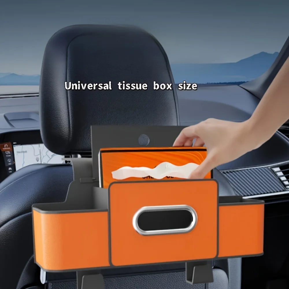 Car Seat Organizer with ABS Box & Tissue Holder. Double Storage for Snacks/Drinks. Easy Install, Durable Resin for All Cars.