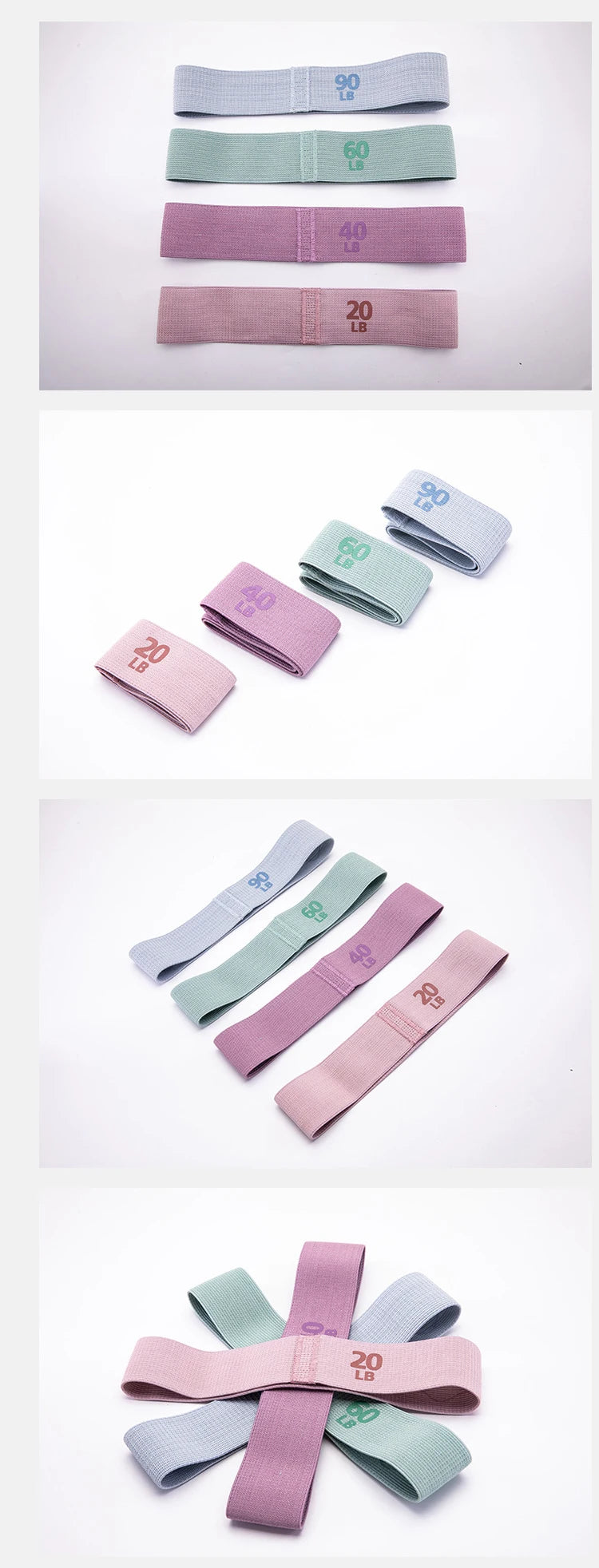 Yoga Resistance Bands Polyester Material Stretch Bands for Fitness Squats and Butt Exercises 4 Resistance Levels 20-90LB