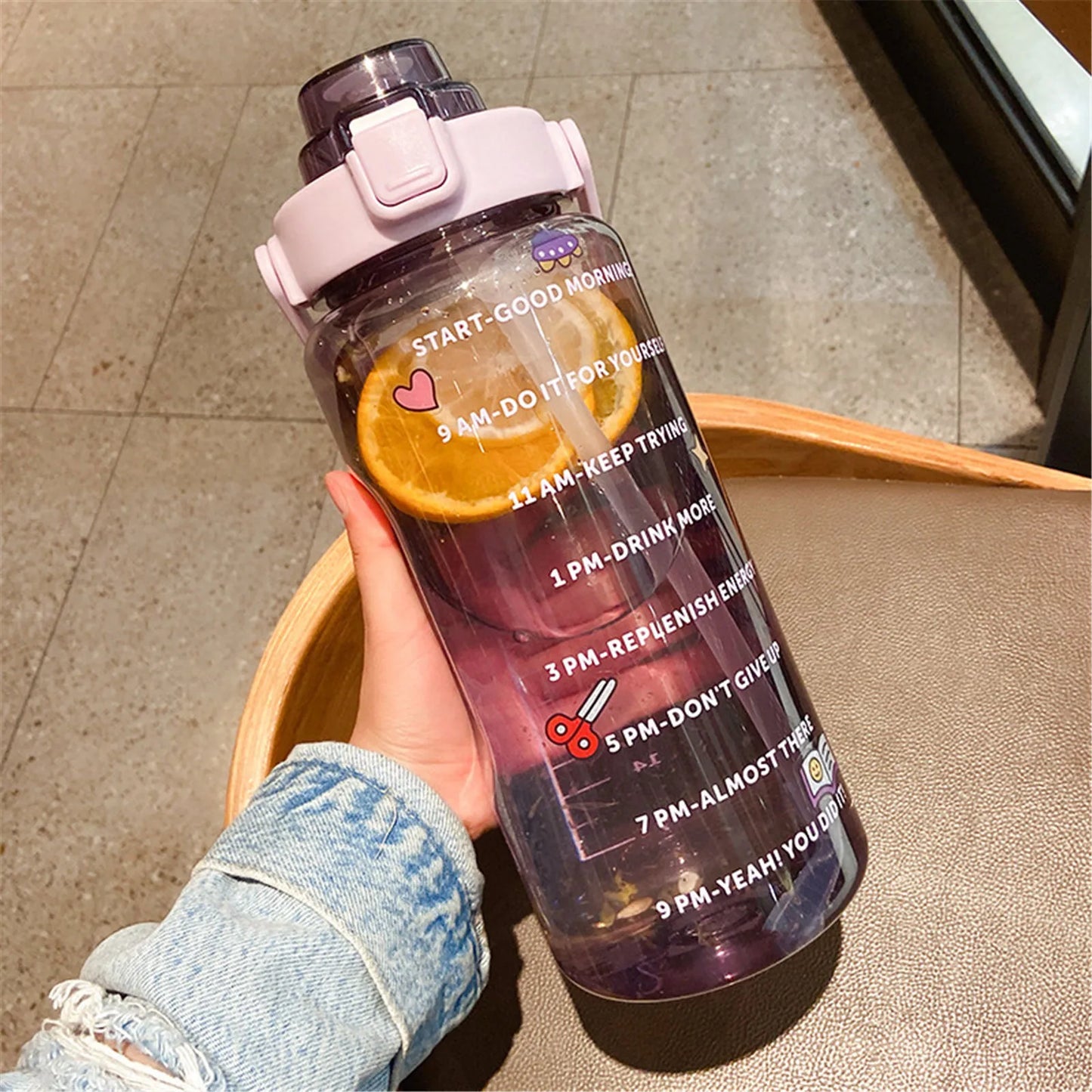 2000ml Large Capacity Sports Water Bottle Portable Water Bottle For Outdoor Commuting Includes Stickers Straw Leak-Proof Design