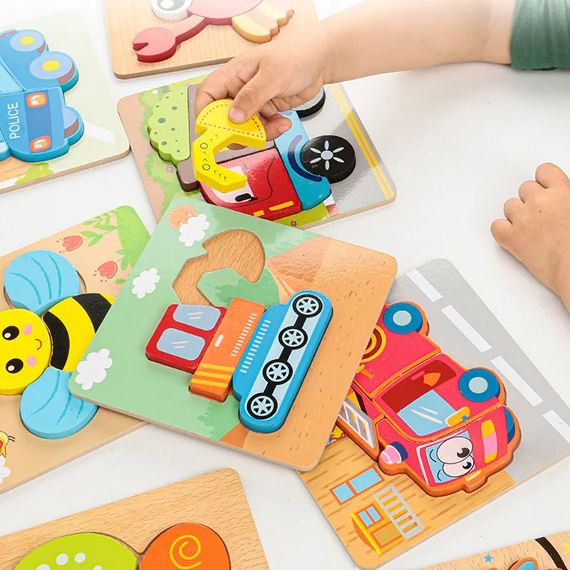 Wooden Puzzle Toy Montessori Carton Colorful Learning Education Toys Jigzaw Shape Cognitive Wood for Children Kids Gift TMZ