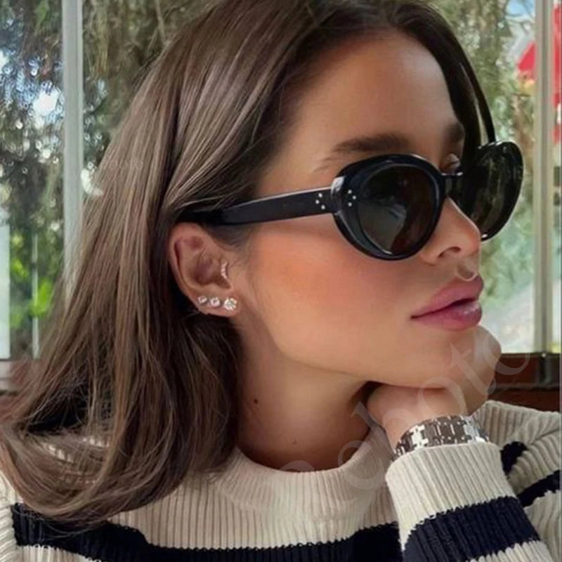 Trendy Oval Sunglasses For Women 2024 Summer Black Shades Sunglasses Womens Brand Designer Fashion Luxury Glasses Eyewear UV400