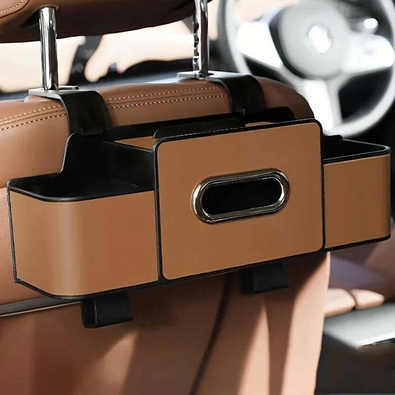 Car Seat Organizer with ABS Box & Tissue Holder. Double Storage for Snacks/Drinks. Easy Install, Durable Resin for All Cars.