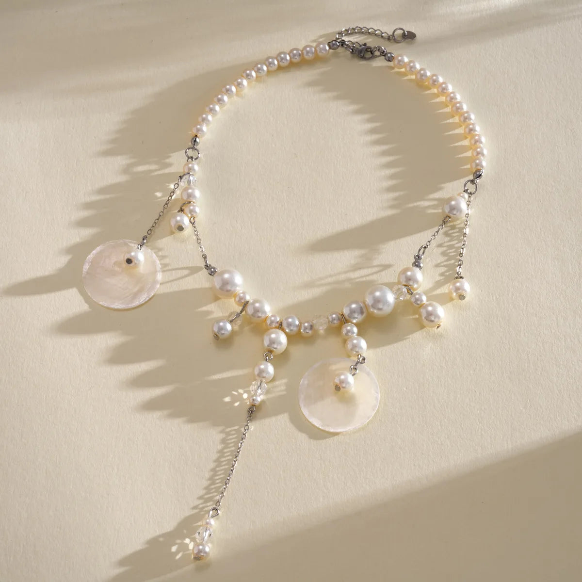 Boho Coin Pearl Necklace – Layered Imitation Pearl Bib Necklace with Disc Charms, Vintage Statement Jewelry for Women