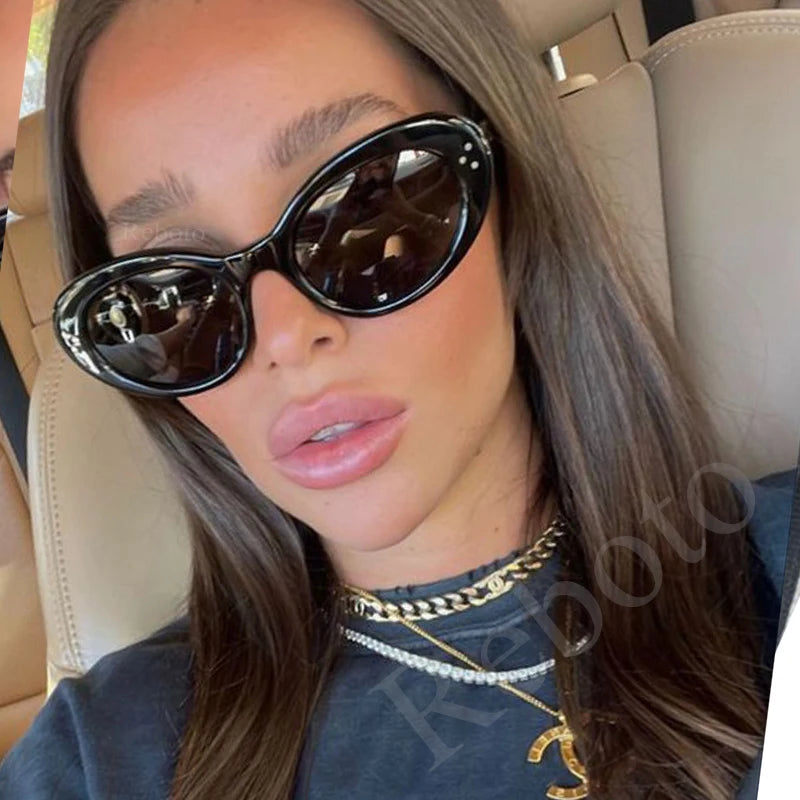 Trendy Oval Sunglasses For Women 2024 Summer Black Shades Sunglasses Womens Brand Designer Fashion Luxury Glasses Eyewear UV400