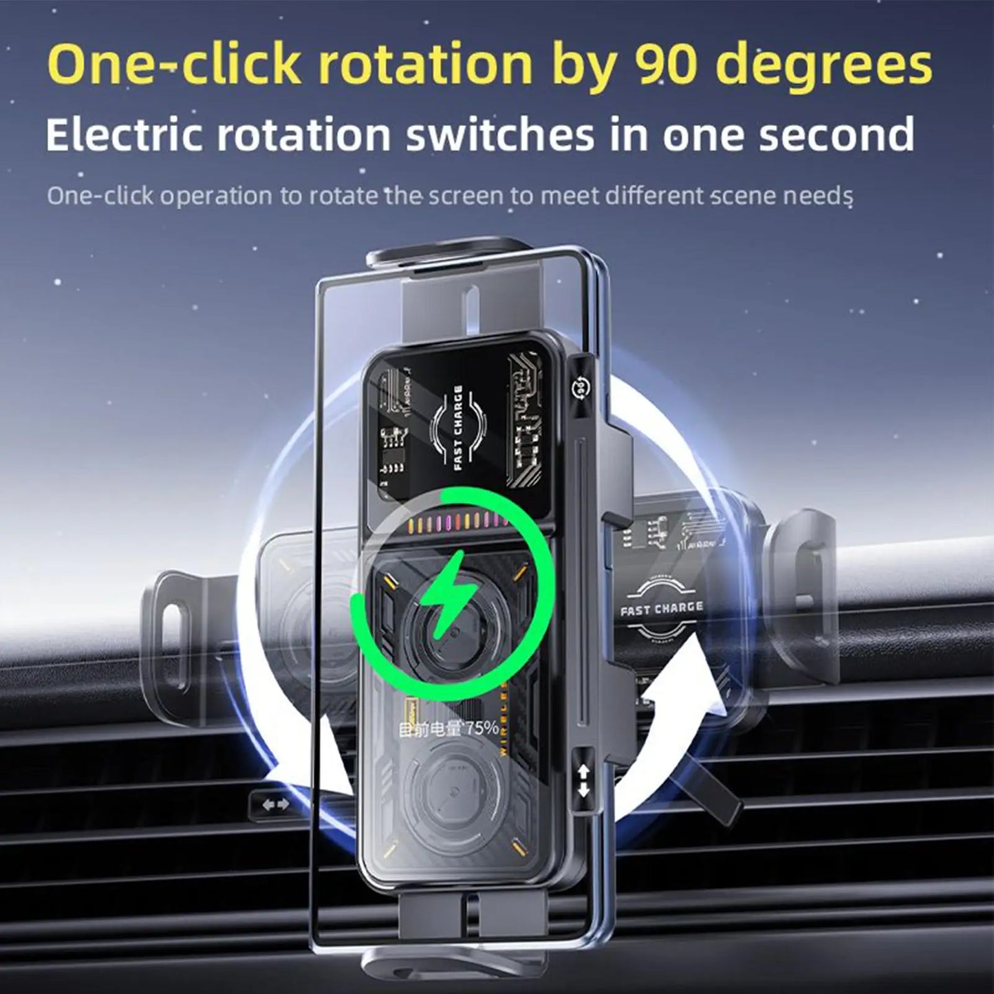 Wireless Car Charger 20W Auto Phone Clamping stand 90 Degree Rotation Car Phone Holder Charger with LED Light for car interior