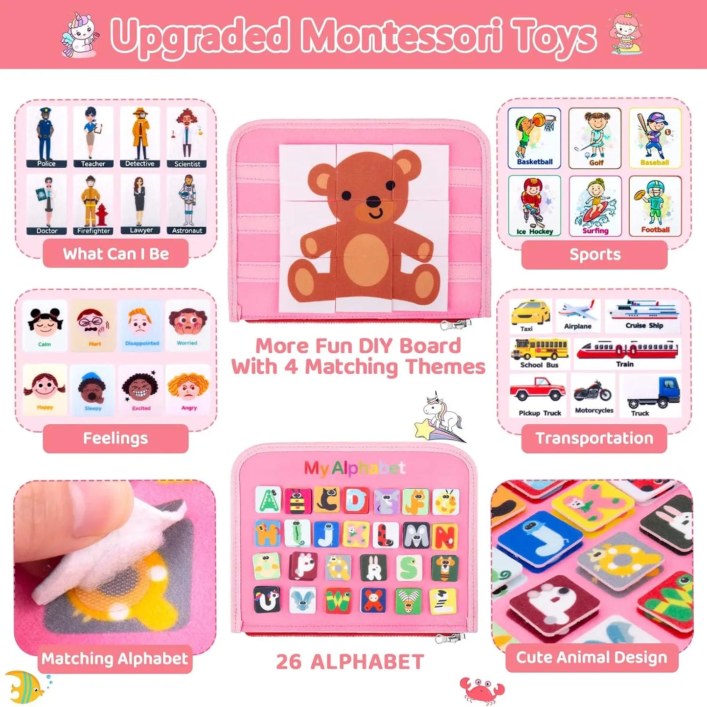 Montessori Toys Busy Board Toddler Sensory Activity Developing Board for Motor Skills， Educational Travel Activity Toys