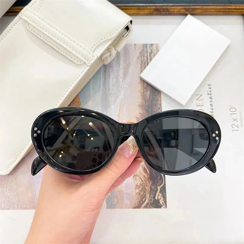 Trendy Oval Sunglasses For Women 2024 Summer Black Shades Sunglasses Womens Brand Designer Fashion Luxury Glasses Eyewear UV400