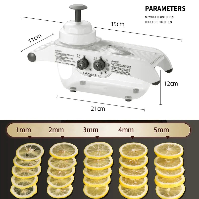 ‌Multifunctional Kitchen Tool: Lemon Slicer, Vegetable Grater & V-Blade Chopper for Fruits, Potatoes – Includes Storage Basket‌