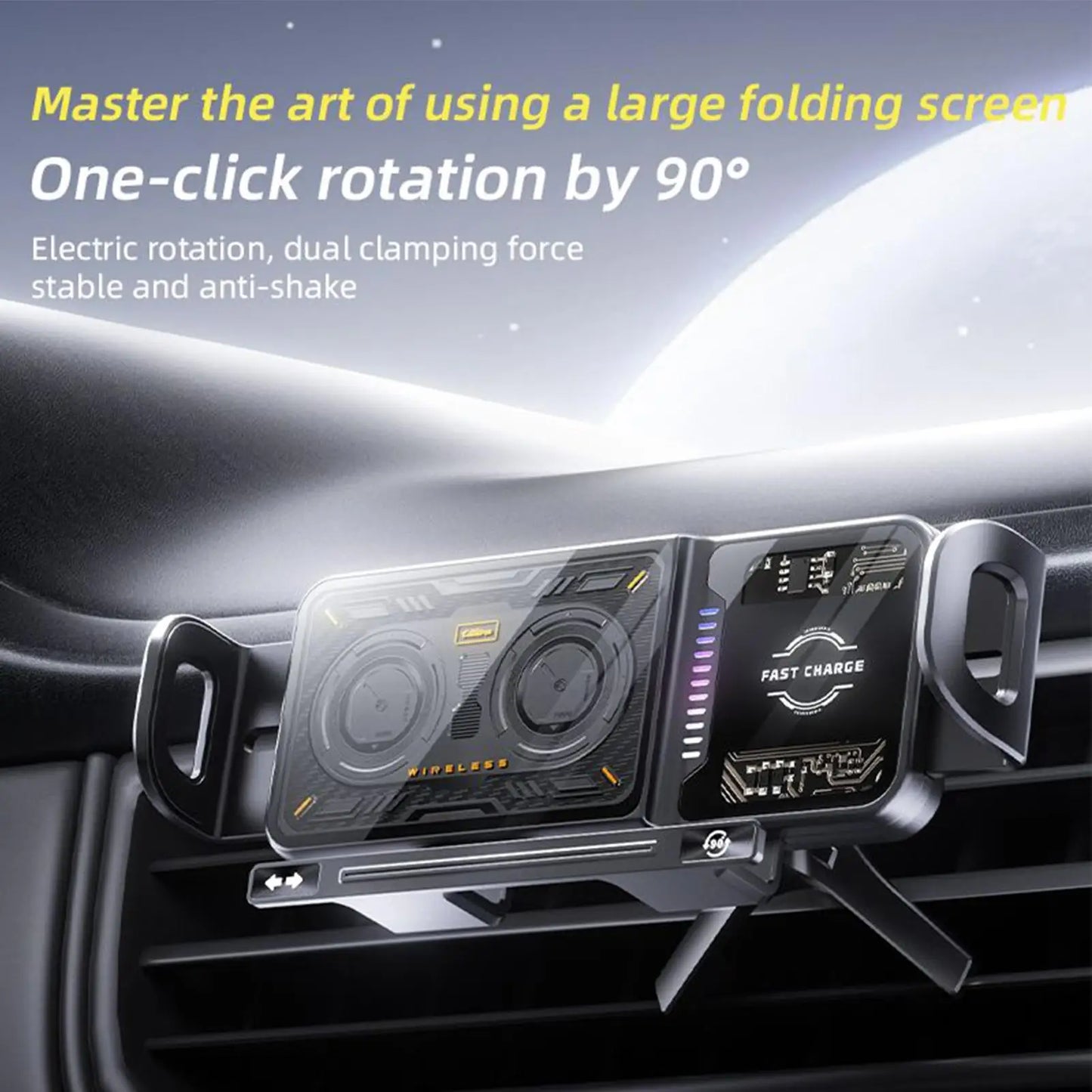 Wireless Car Charger 20W Auto Phone Clamping stand 90 Degree Rotation Car Phone Holder Charger with LED Light for car interior