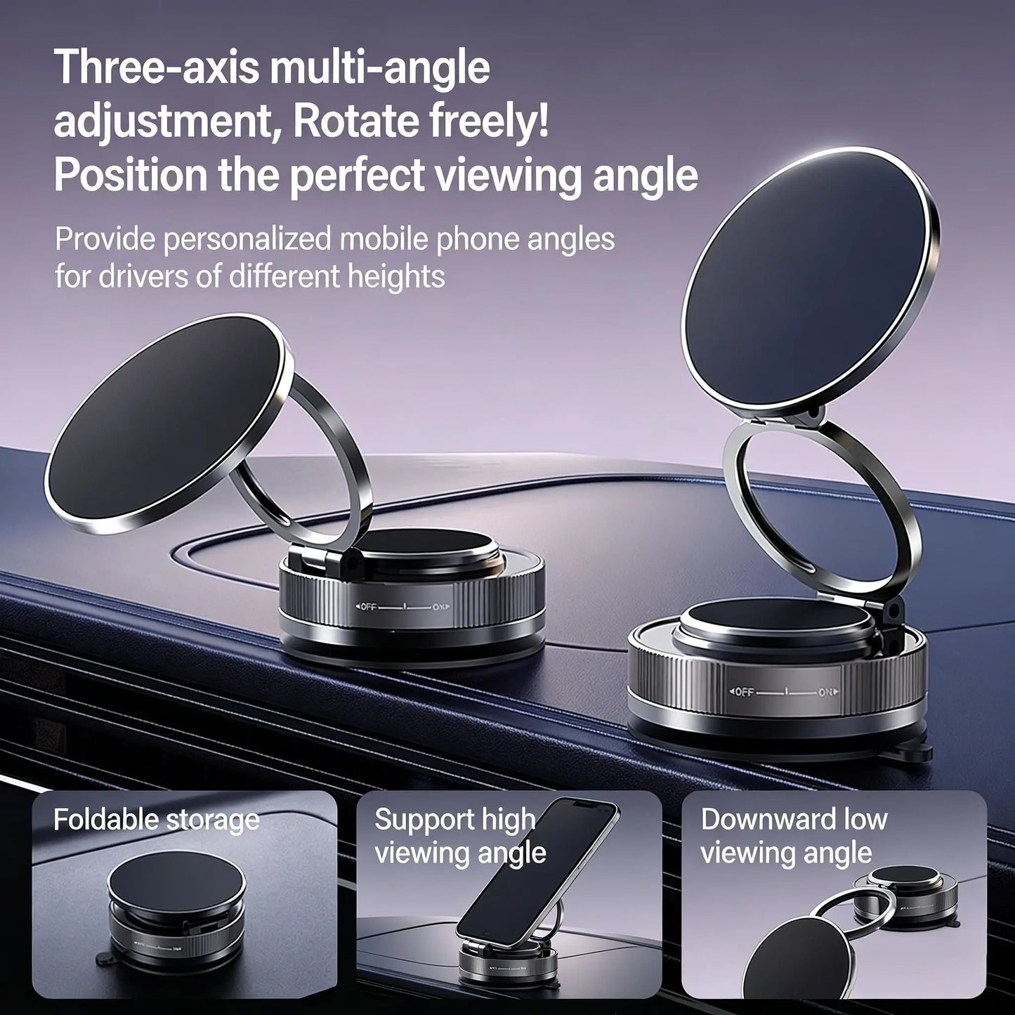 Magnetic Phone Holder for Car 360° Rotatable Foldable & Adjustable Magnetic Car Mount, Suction Cup Phone Holder for Car/Mirror