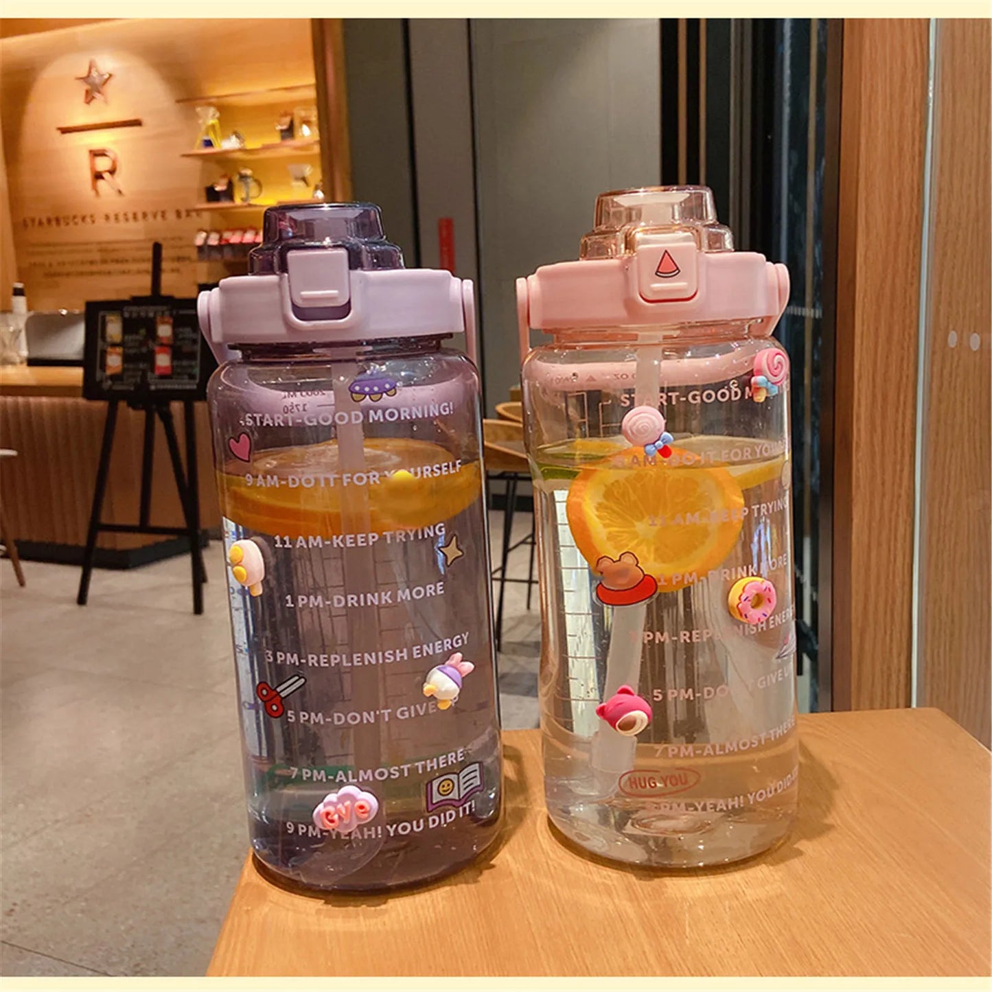 2000ml Large Capacity Sports Water Bottle Portable Water Bottle For Outdoor Commuting Includes Stickers Straw Leak-Proof Design