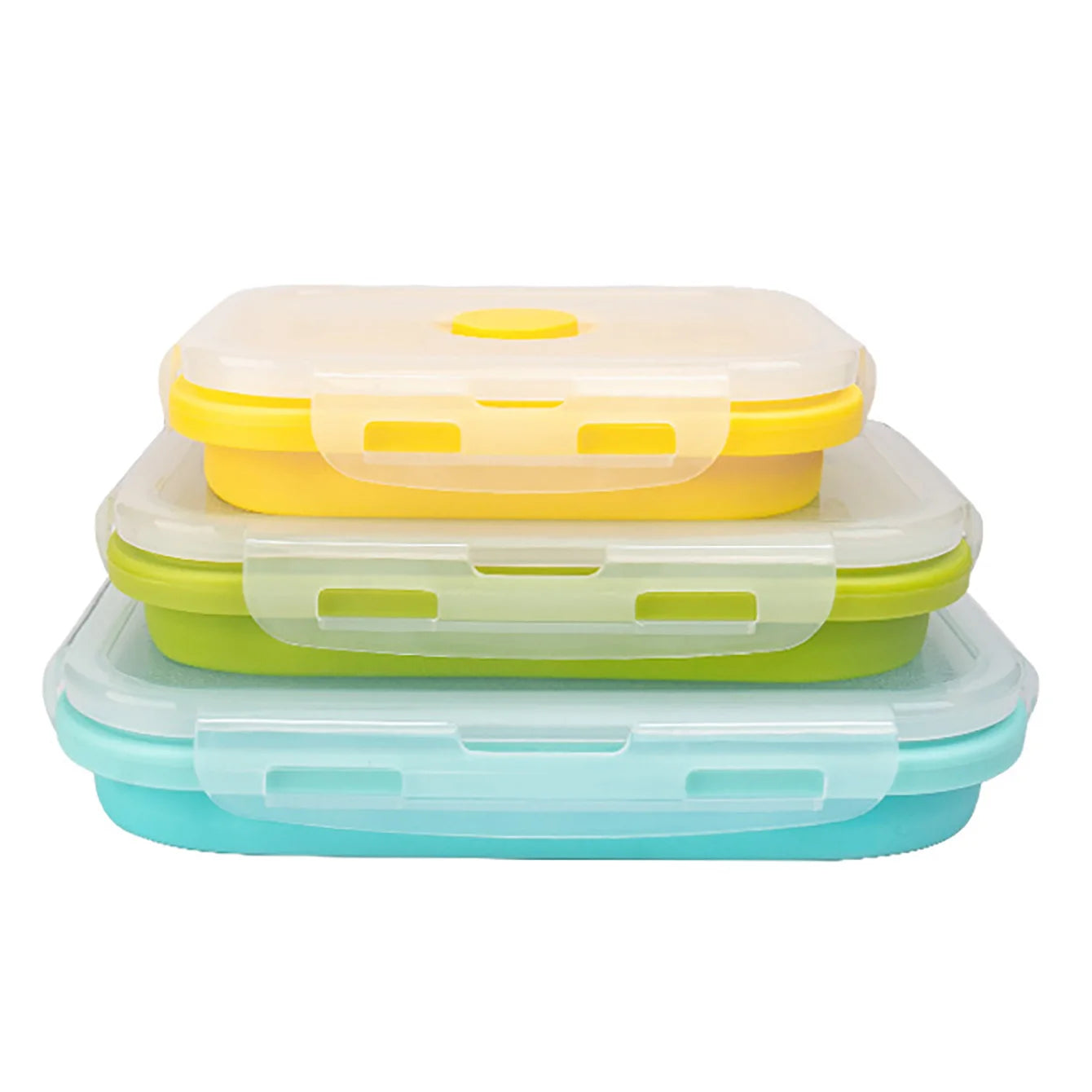 3 Pack Collapsible Silicone Food Storage Container, Lunch Boxes with Clip-on Lid, Stackable, Space Saving, Dishwasher Safe