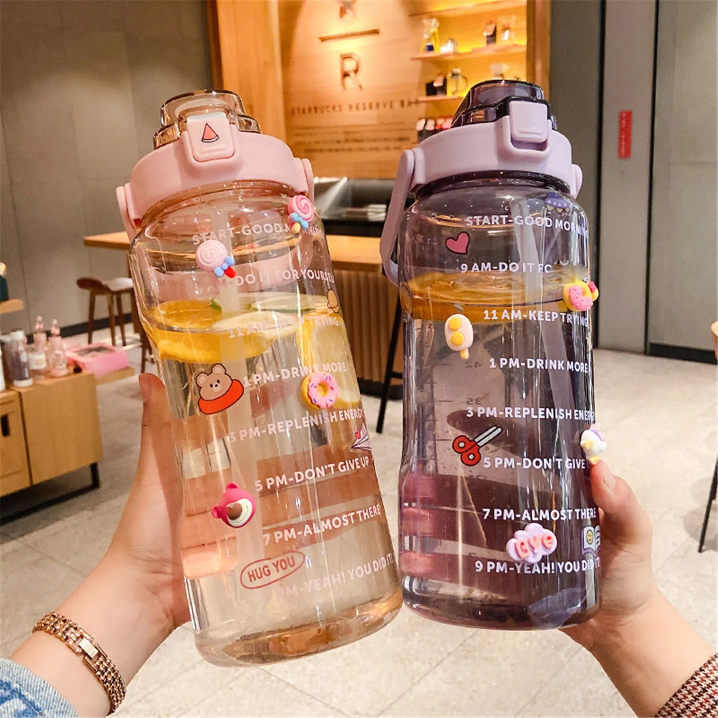 2000ml Large Capacity Sports Water Bottle Portable Water Bottle For Outdoor Commuting Includes Stickers Straw Leak-Proof Design