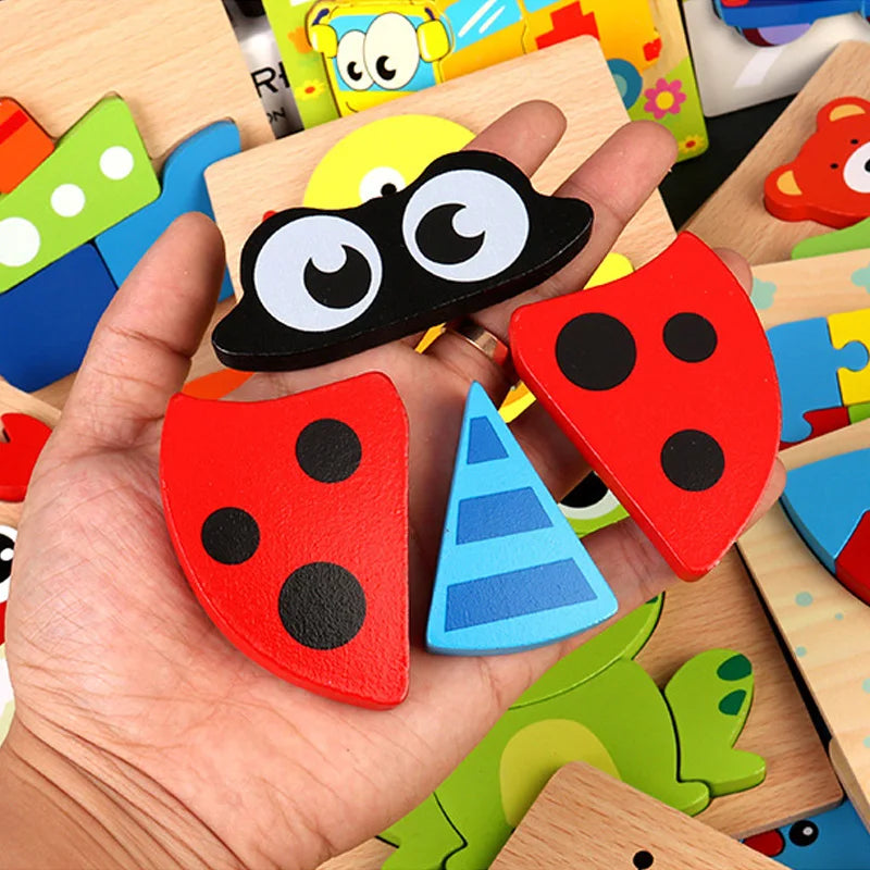 Wooden Puzzle Toy Montessori Carton Colorful Learning Education Toys Jigzaw Shape Cognitive Wood for Children Kids Gift TMZ