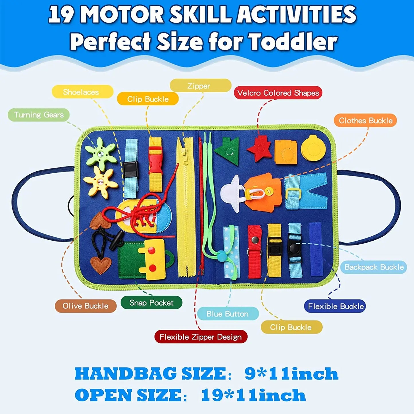 Montessori Toys Busy Board Toddler Sensory Activity Developing Board for Motor Skills， Educational Travel Activity Toys