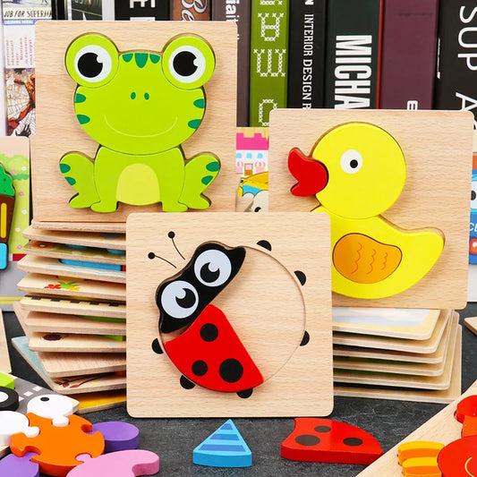 Wooden Puzzle Toy Montessori Carton Colorful Learning Education Toys Jigzaw Shape Cognitive Wood for Children Kids Gift TMZ