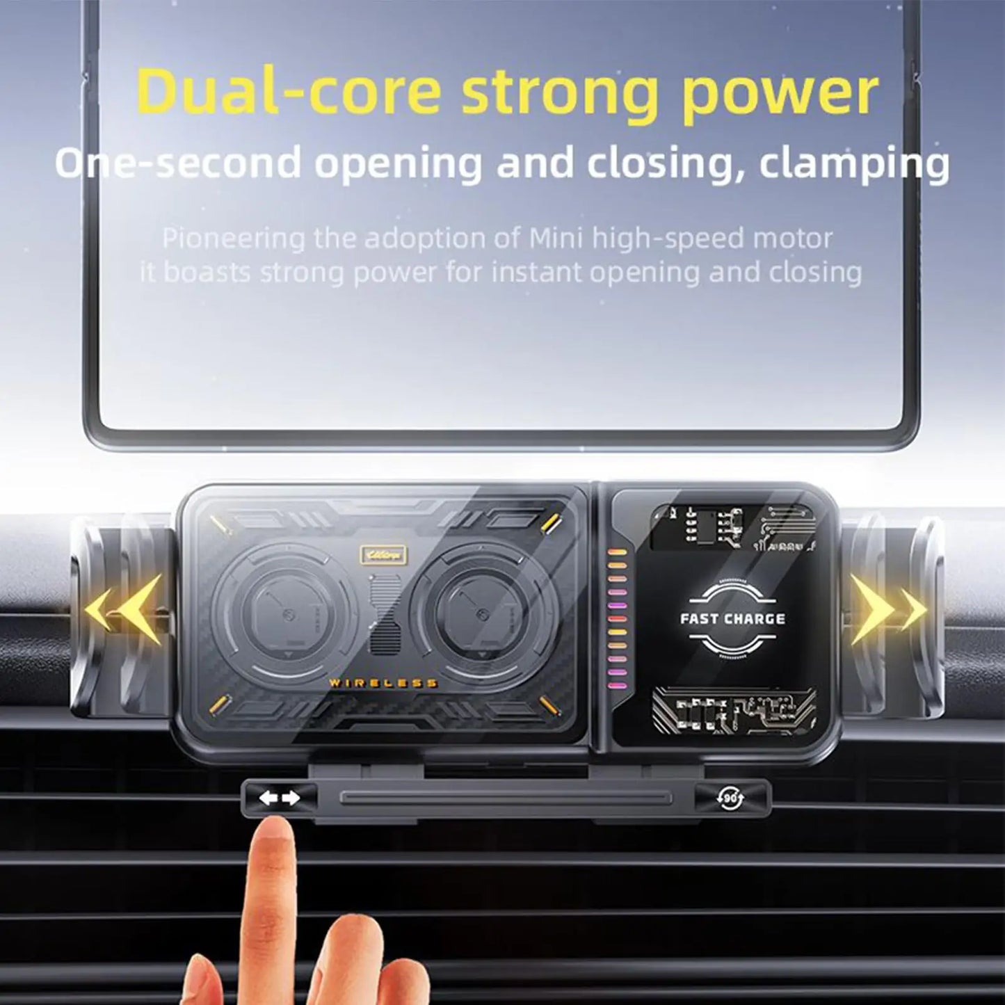 Wireless Car Charger 20W Auto Phone Clamping stand 90 Degree Rotation Car Phone Holder Charger with LED Light for car interior