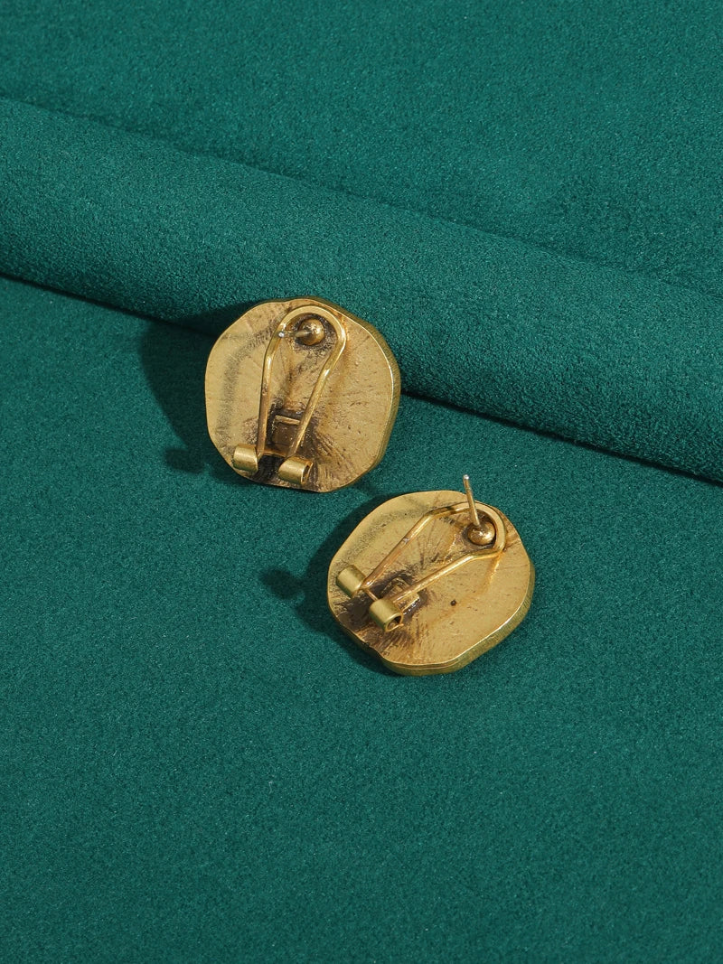 Vintage Style Gold Plated Ancient Coins Stud Earrings For Woman Round Button Shape Luxury Quality Jewelry Designer Gift 2026