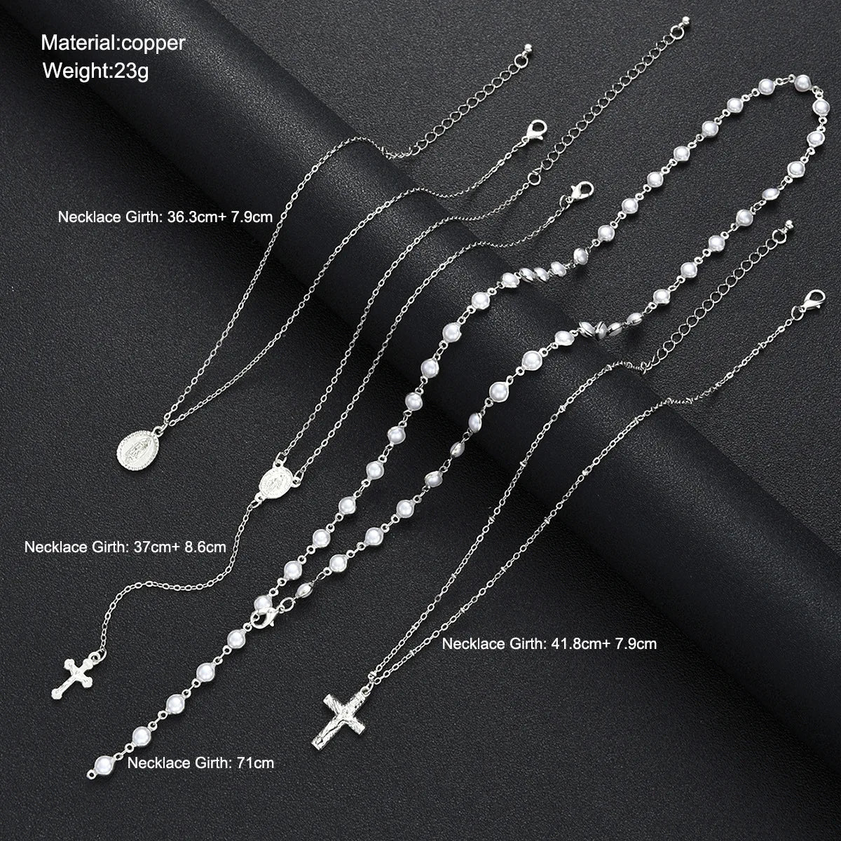 Boho Multi Layer Chain Silver Color Pearl Necklace Women Hip Hop Jesus Cross Pendant Necklace Set Party Neck Jewelry ﻿