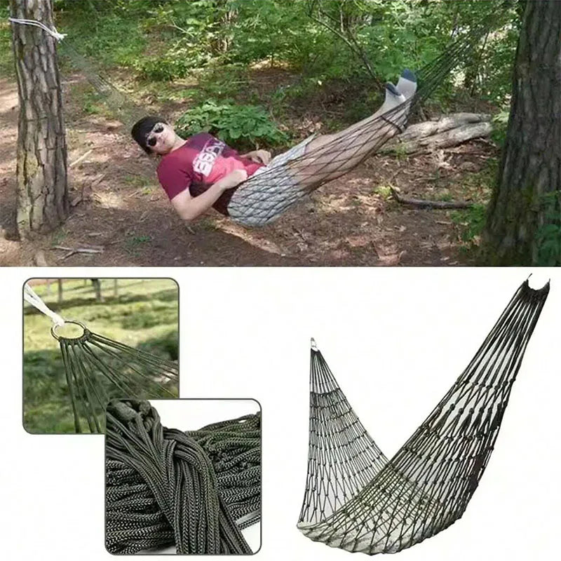 Outdoor Gear - Thickened Mesh Camping Hammock, Nylon Rope Single-Person Mesh Hammock