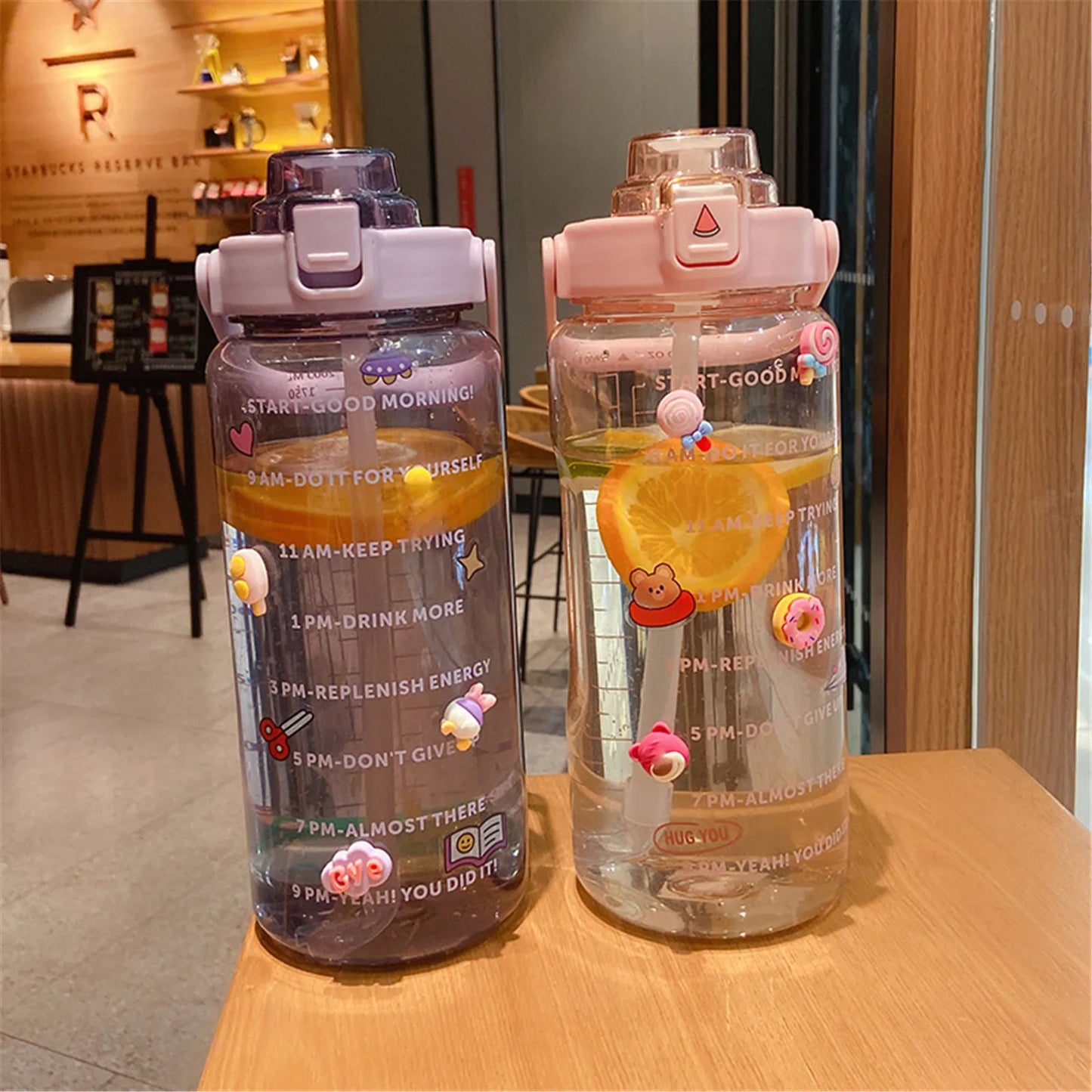 2000ml Large Capacity Sports Water Bottle Portable Water Bottle For Outdoor Commuting Includes Stickers Straw Leak-Proof Design