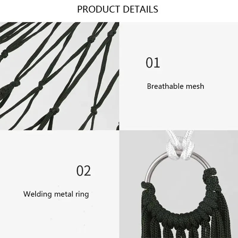 Outdoor Gear - Thickened Mesh Camping Hammock, Nylon Rope Single-Person Mesh Hammock