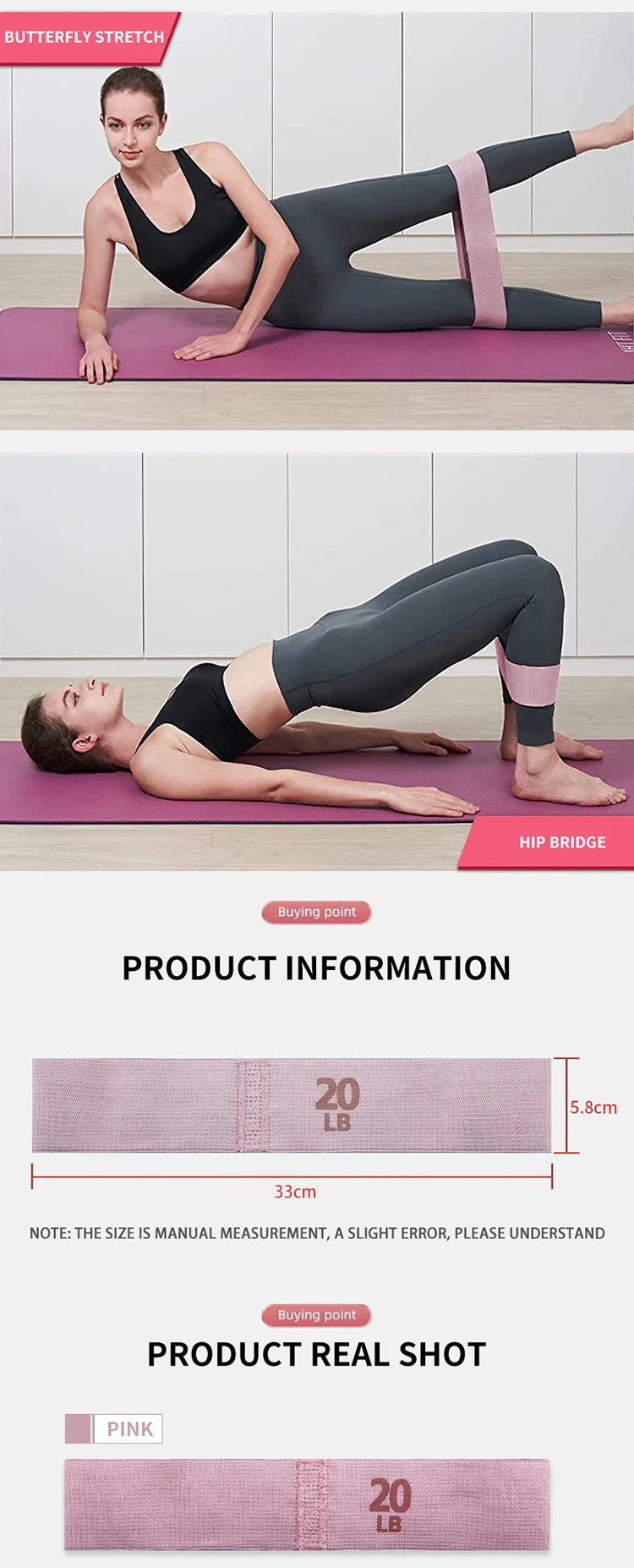 Yoga Resistance Bands Polyester Material Stretch Bands for Fitness Squats and Butt Exercises 4 Resistance Levels 20-90LB