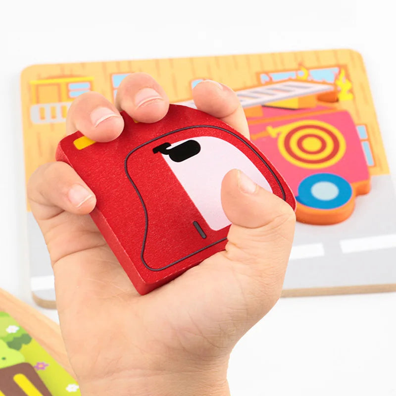 Wooden Puzzle Toy Montessori Carton Colorful Learning Education Toys Jigzaw Shape Cognitive Wood for Children Kids Gift TMZ