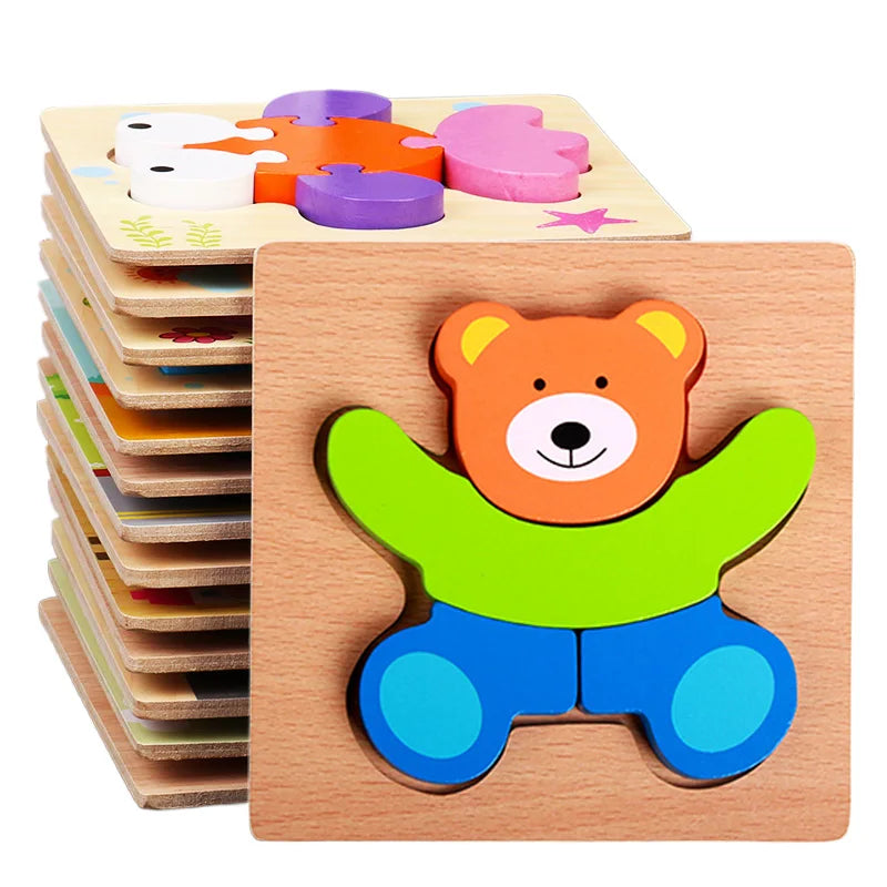 Wooden Puzzle Toy Montessori Carton Colorful Learning Education Toys Jigzaw Shape Cognitive Wood for Children Kids Gift TMZ