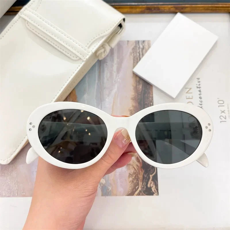 Trendy Oval Sunglasses For Women 2024 Summer Black Shades Sunglasses Womens Brand Designer Fashion Luxury Glasses Eyewear UV400