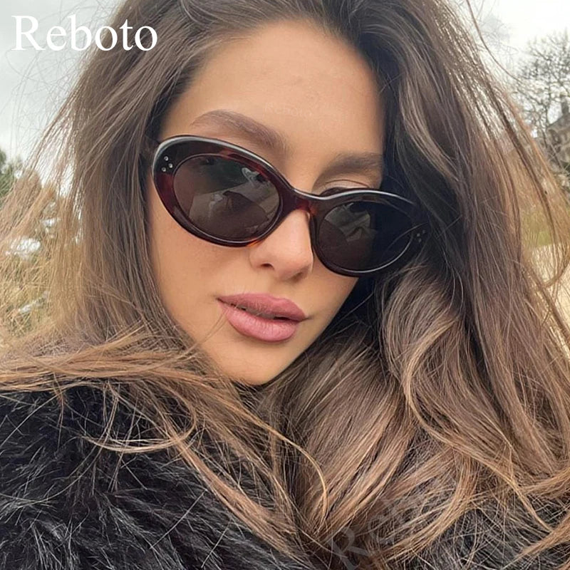 Trendy Oval Sunglasses For Women 2024 Summer Black Shades Sunglasses Womens Brand Designer Fashion Luxury Glasses Eyewear UV400