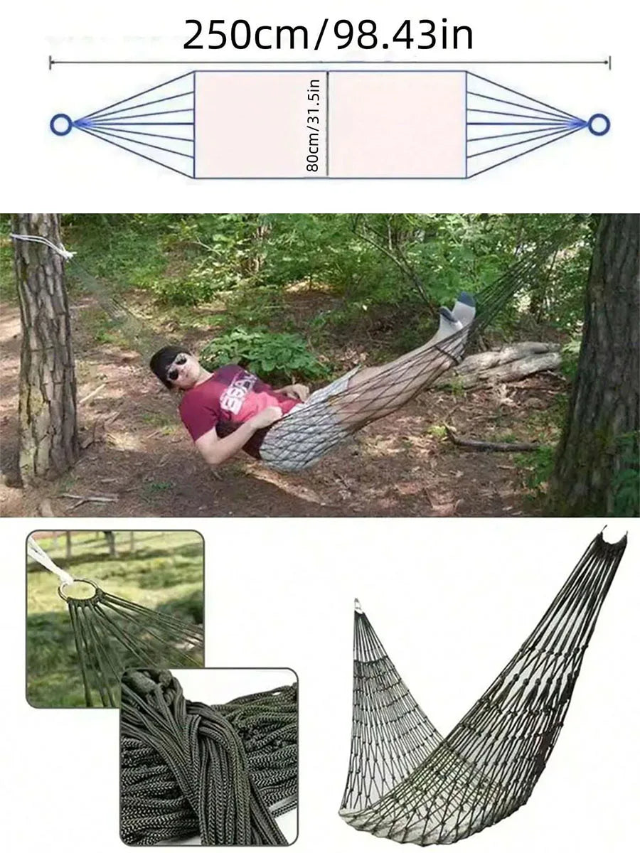 Outdoor Gear - Thickened Mesh Camping Hammock, Nylon Rope Single-Person Mesh Hammock