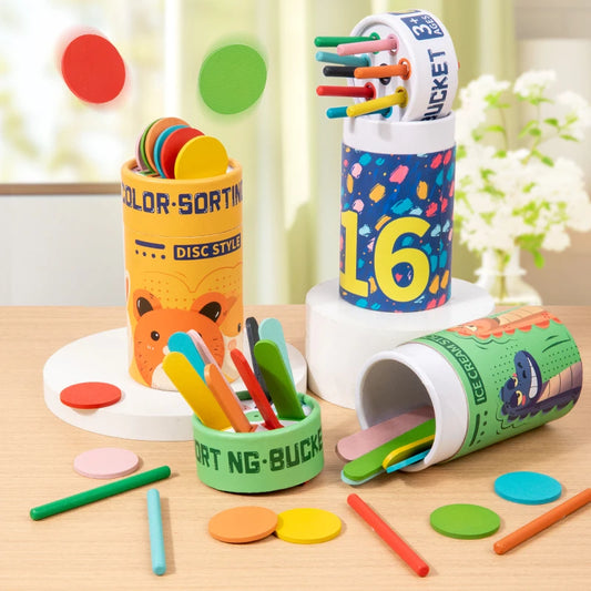 Montessori Wooden Toys Color Sorting Fine Motor Toys Shape Matching Sensory Toys Early Educational Puzzle Toys for Toddlers