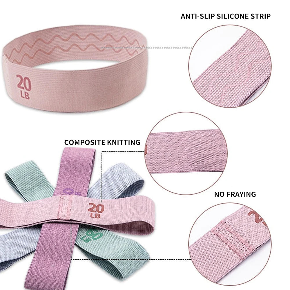 Yoga Resistance Bands Polyester Material Stretch Bands for Fitness Squats and Butt Exercises 4 Resistance Levels 20-90LB