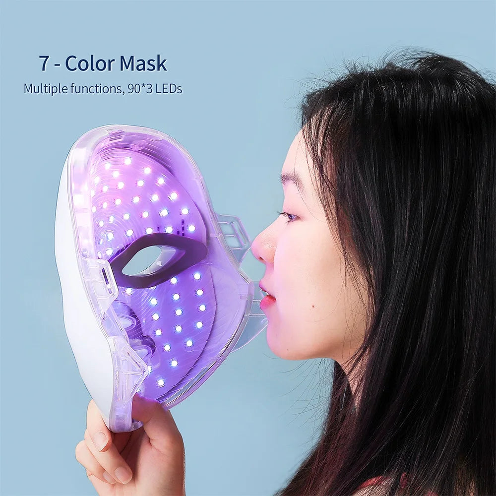 7 Colors LED Face Mask Beauty Machine Neck Part Mask LED Photon Facial Mask Repaired Skin Anti Aging Skin Rejuvenation Tool