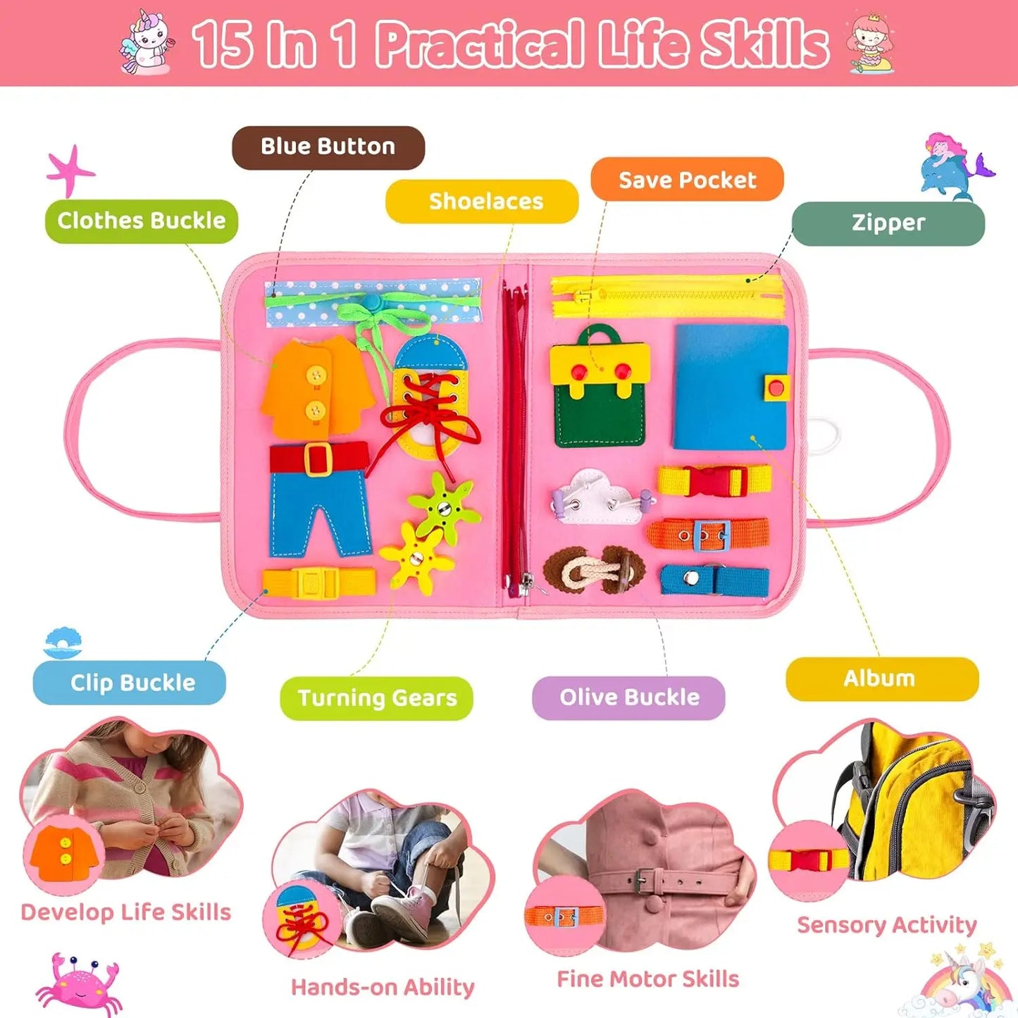 Montessori Toys Busy Board Toddler Sensory Activity Developing Board for Motor Skills， Educational Travel Activity Toys