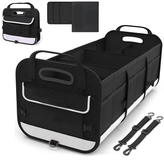 Trunk Organizer for Car, 95L Large Capacity Storage with Non-Slip Bottom Strips and 2 Retractable Straps