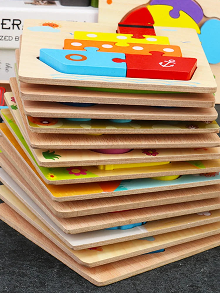 Wooden Puzzle Toy Montessori Carton Colorful Learning Education Toys Jigzaw Shape Cognitive Wood for Children Kids Gift TMZ