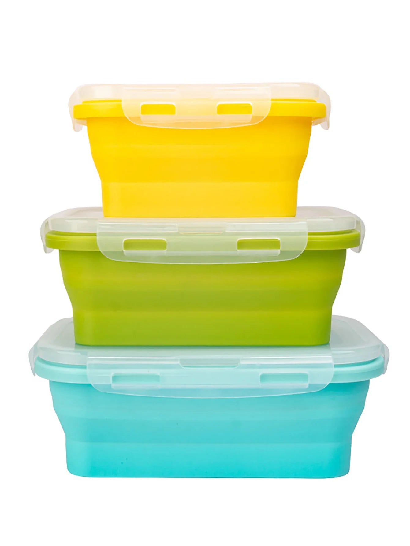 3 Pack Collapsible Silicone Food Storage Container, Lunch Boxes with Clip-on Lid, Stackable, Space Saving, Dishwasher Safe