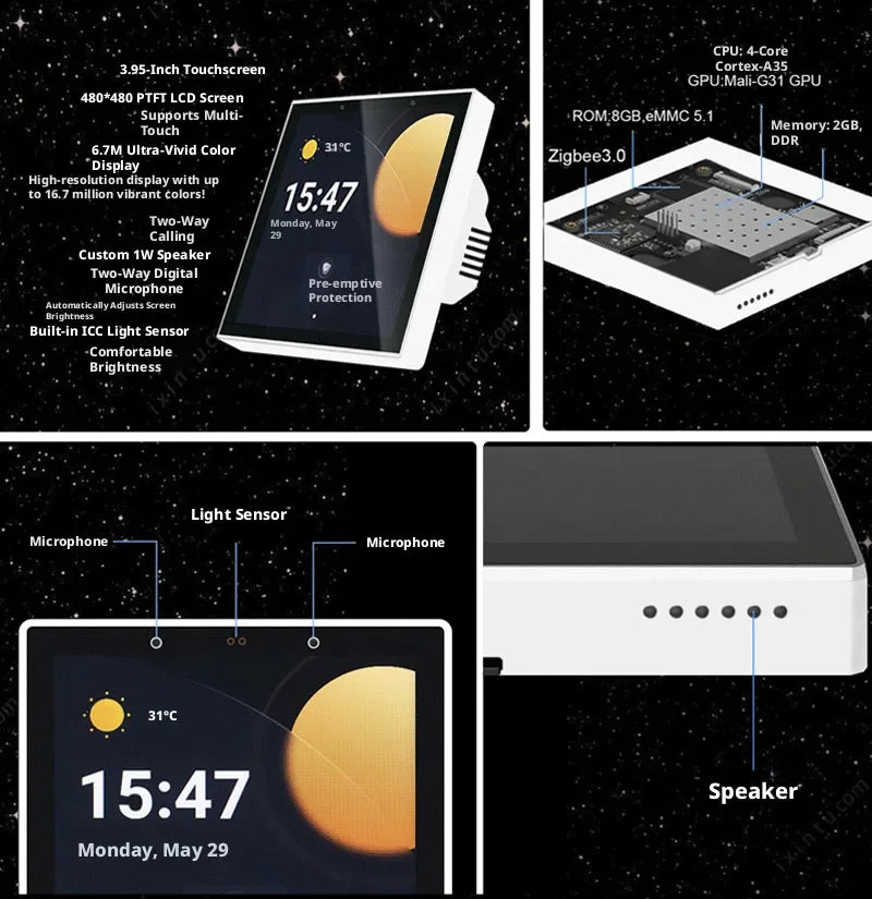 Smart Home 86 Multi Functional Central Control Screen WiFi Switch Panel Touch Screen Home Security Zigbee Voice Gateway