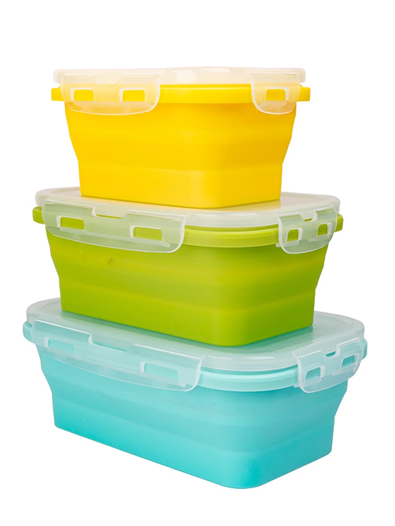 3 Pack Collapsible Silicone Food Storage Container, Lunch Boxes with Clip-on Lid, Stackable, Space Saving, Dishwasher Safe