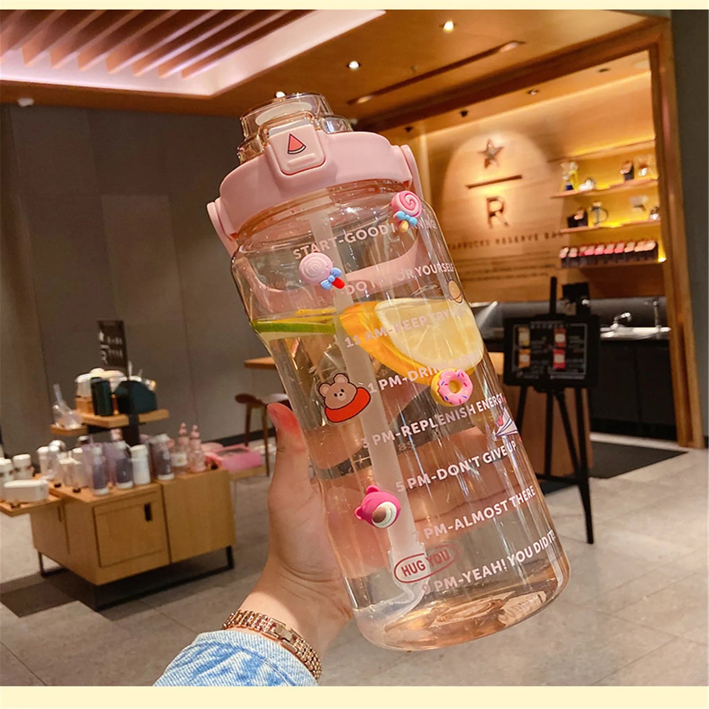 2000ml Large Capacity Sports Water Bottle Portable Water Bottle For Outdoor Commuting Includes Stickers Straw Leak-Proof Design