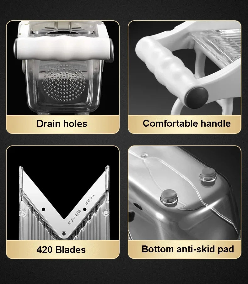 ‌Multifunctional Kitchen Tool: Lemon Slicer, Vegetable Grater & V-Blade Chopper for Fruits, Potatoes – Includes Storage Basket‌